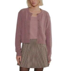 Sunday Best Aritzia Baby Girls Medium Pink Cable Knit Cropped Cardigan Sweater